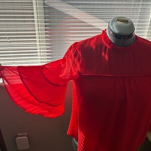 Monteau Vibrant Red Blouse with Bell Sleeves